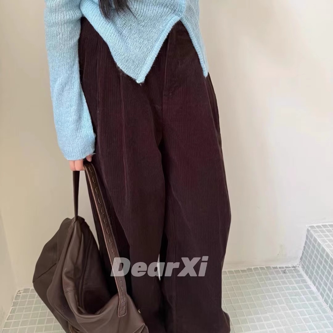 DEAR.XI 四色！基础实穿~显瘦高腰灯芯绒宽松百搭休闲裤 3812#