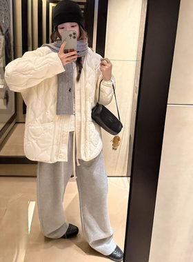 oker正版 拼色保暖2025冬季百搭宽松质感菱格外套