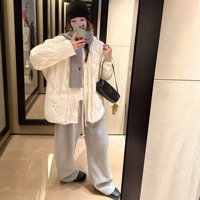 oker正版 拼色保暖2025冬季百搭宽松质感菱格外套