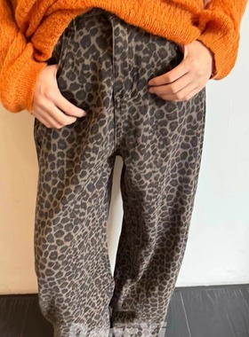 DEAR.XI 时髦精闭眼入 设计感2025秋冬豹纹高腰休闲牛仔裤 0797#