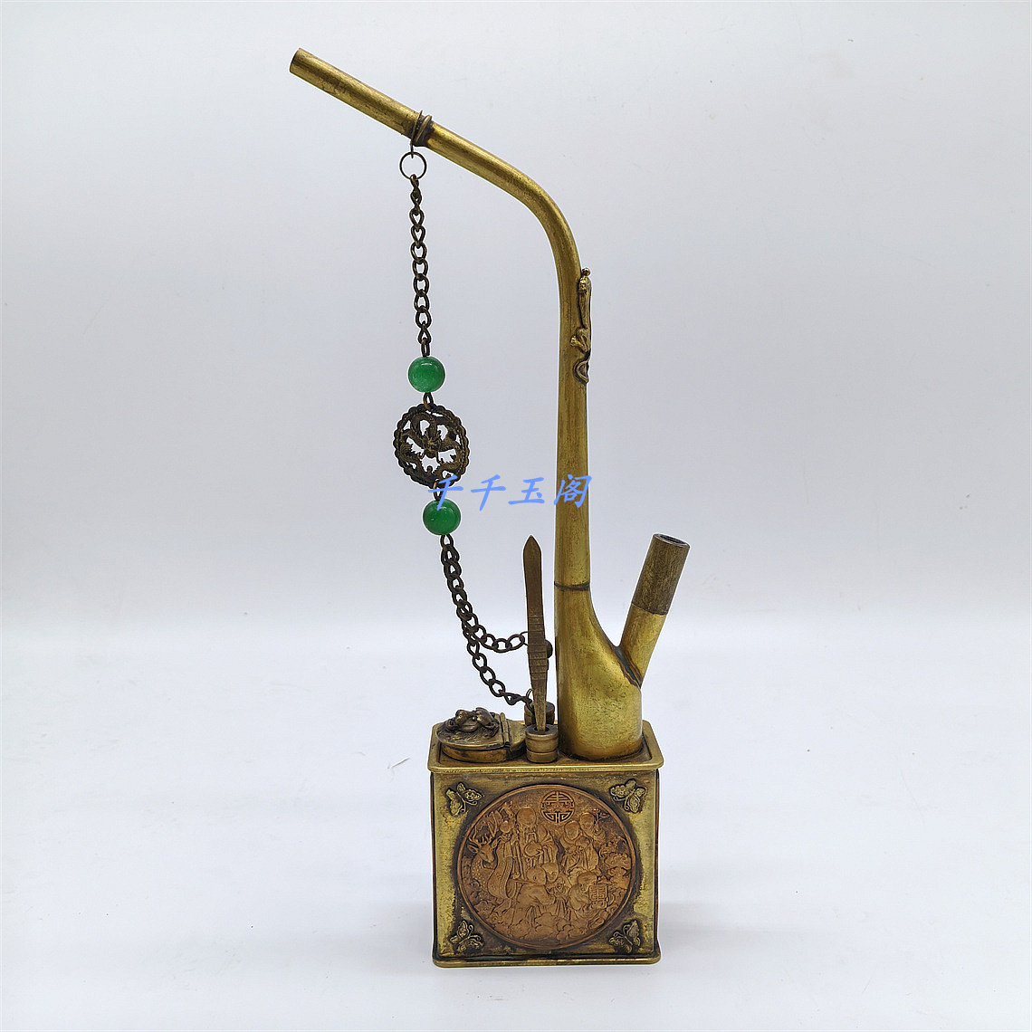 黄铜仿古水烟壶 镶嵌水烟斗 复古中国风特色鎏簪寿星图案 送长辈