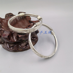 老款仿老银手镯 铜镀银刻花手镯手饰 怀旧款 福寿款 送长辈配饰