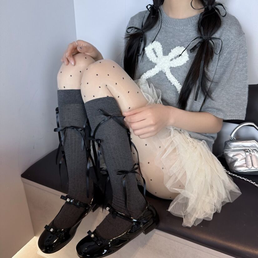 芭蕾jk蝴蝶结长筒袜甜美少女拼接