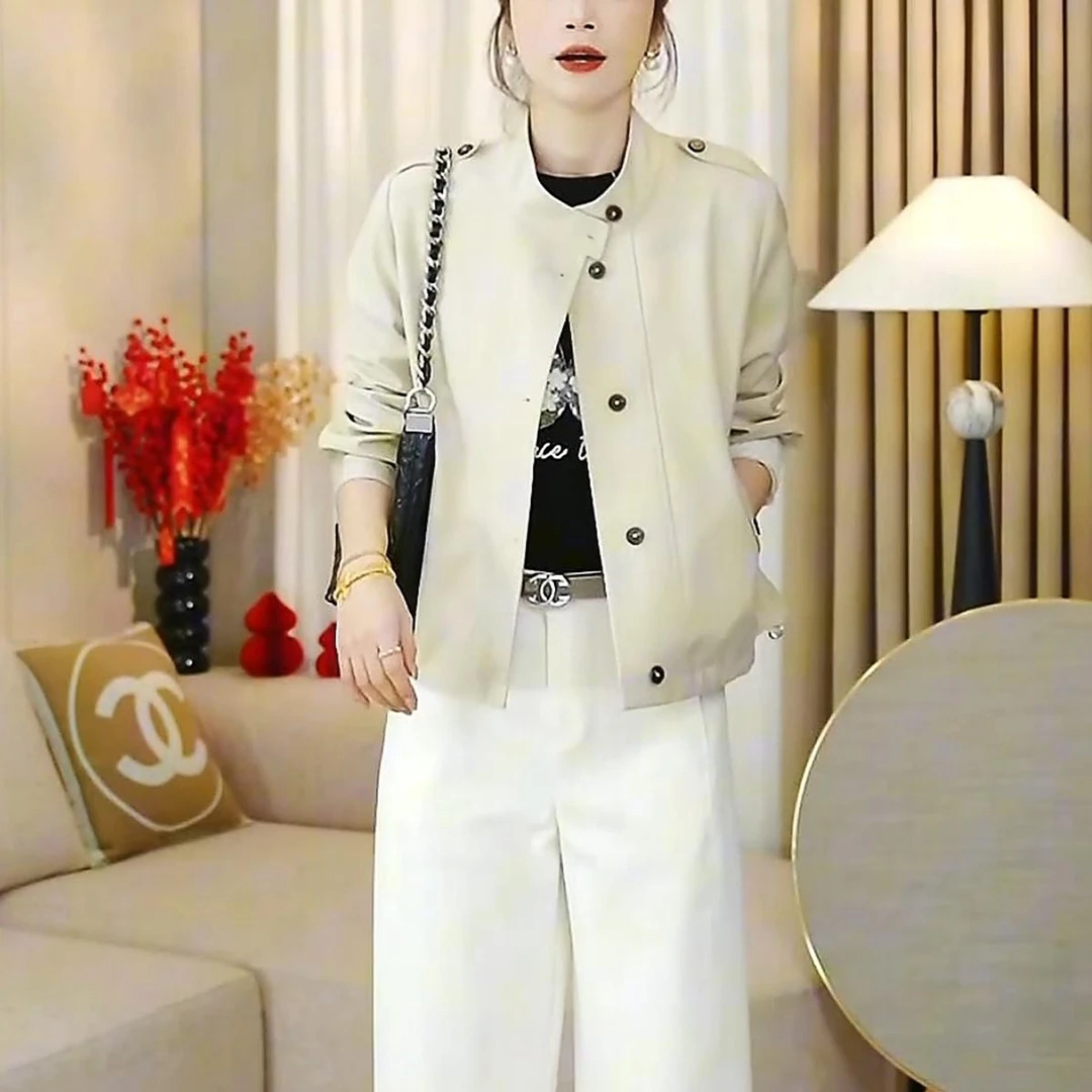 高级感时尚洋气小立领短外套女2026新款春季小个子外搭夹克衫宽松