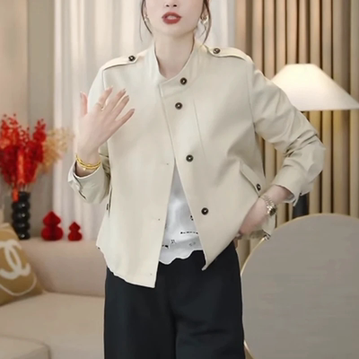 洋气时尚休闲短款风衣外套显瘦