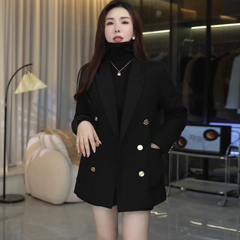 春秋西装外套女双排扣2026新款宽松高级感时尚休闲显瘦小西服开叉