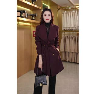 2025新款秋冬夹棉加厚中长款天丝羊毛腰带风衣女时尚气质显瘦外套