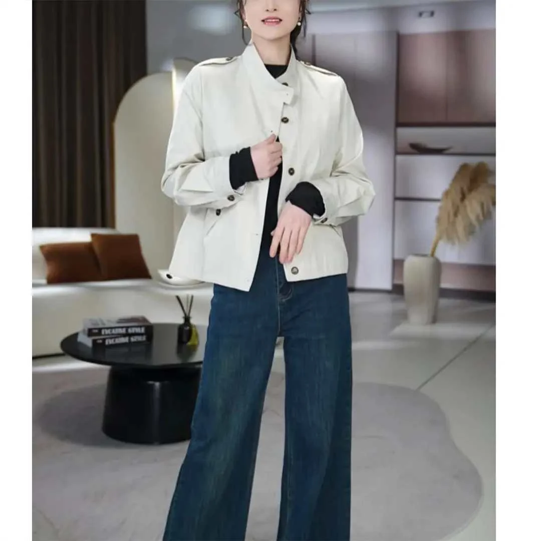 秋季新款立领设计感抽绳显瘦短款风衣外套小个子气质上衣女