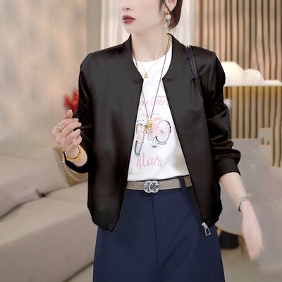 休闲刺绣微光段面棒球服外套女