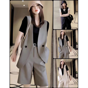 早春西装马甲外套女2025春夏新款外搭休闲坎肩小个子马夹三件套装