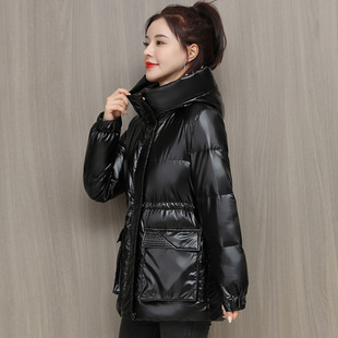 小个子收腰羽绒服中款 免洗亮面羽绒服女修身 冬季 时尚 加厚 2025新款