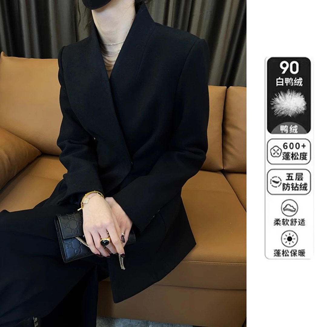 羽绒服毛呢外套女2025冬季显瘦气质百搭高级感呢子白鸭绒轻奢西装