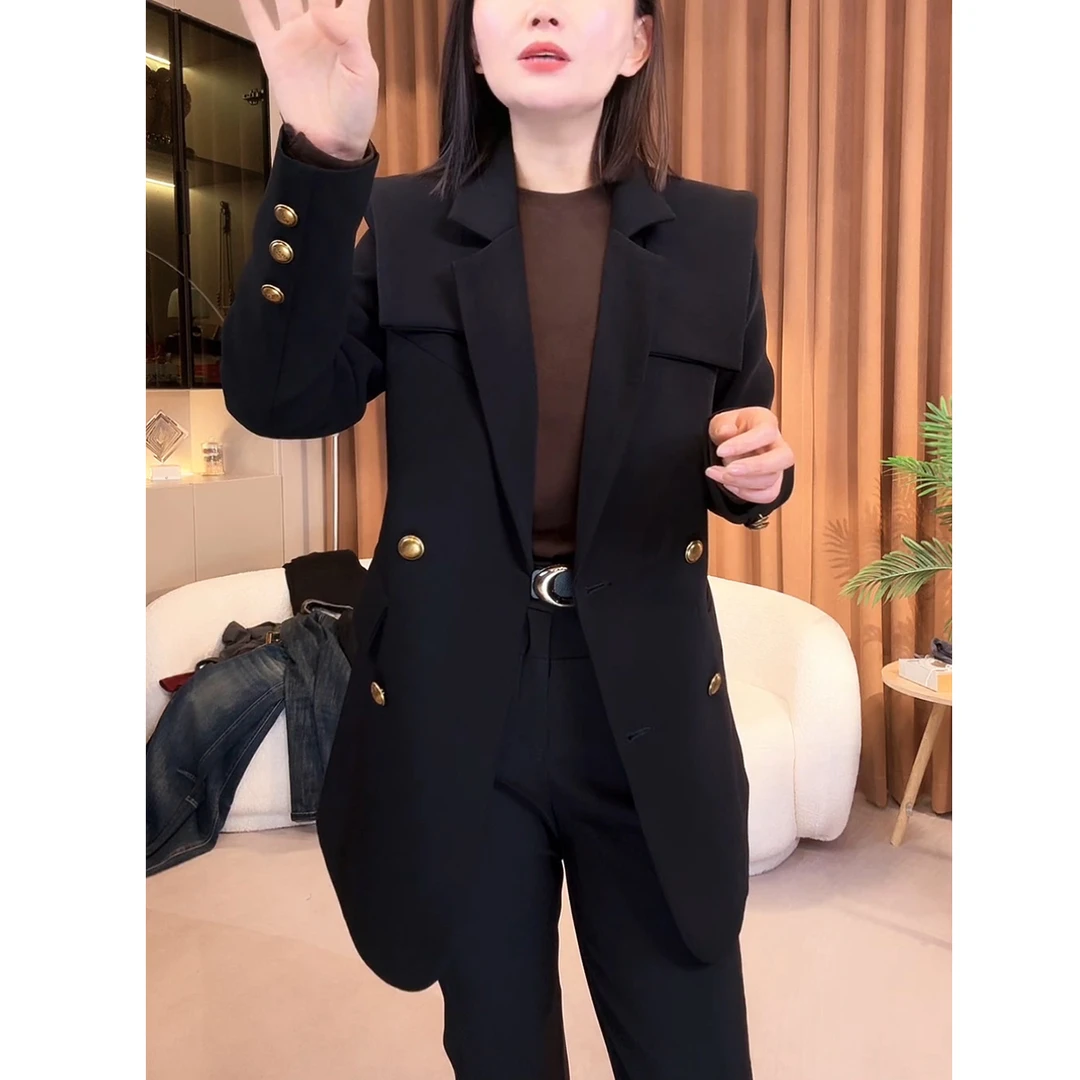 休闲设计感戗驳领西装外套女披肩