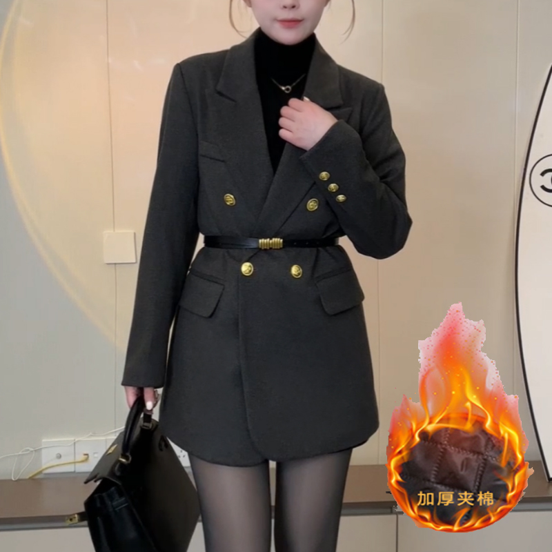 高级感宽松夹棉毛呢西装收腰显瘦2025春秋新款时尚保暖气质外套女