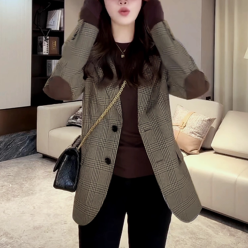 韩版格子西装外套女2026新款