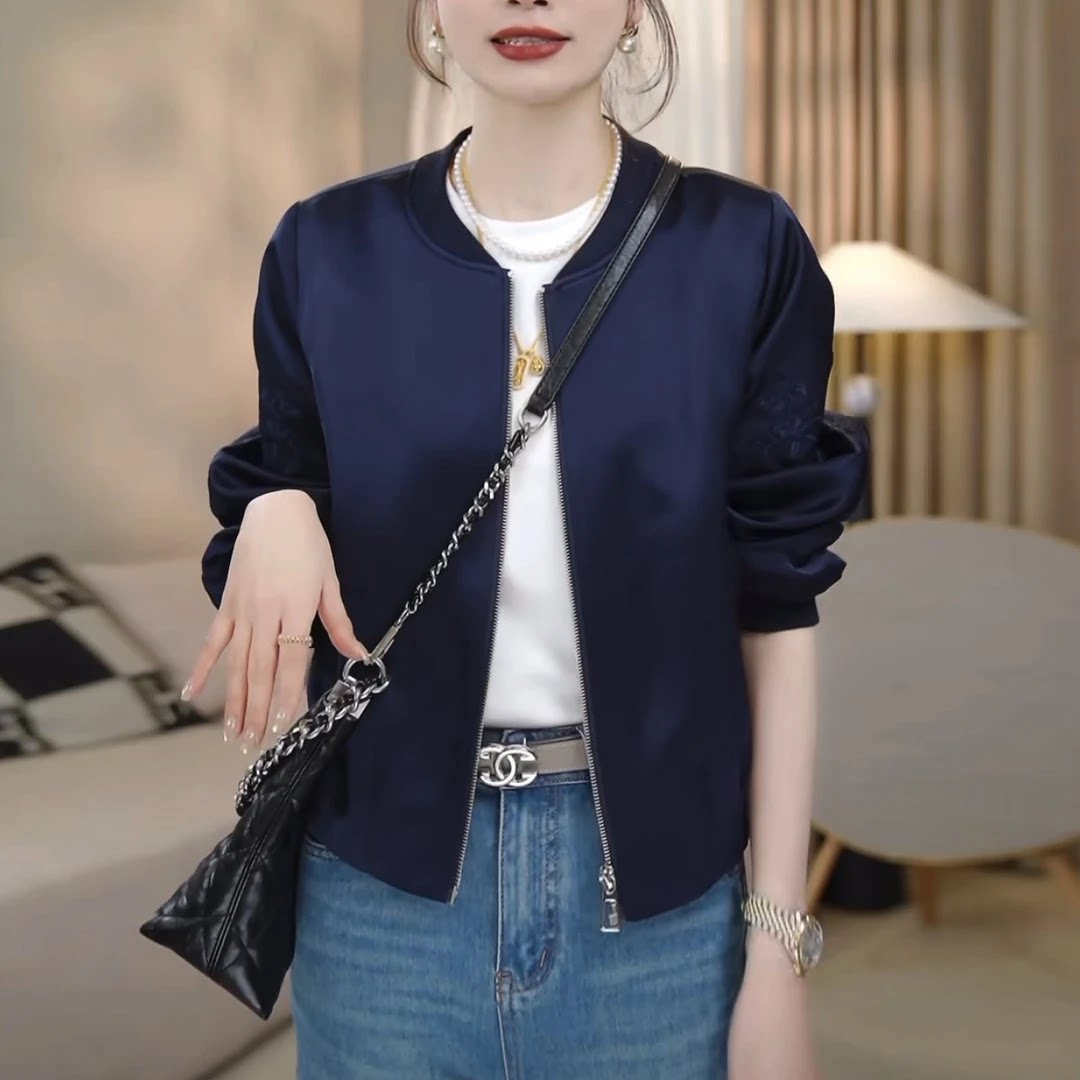 2026时尚休闲刺绣微光缎显瘦棒球服外套气质休闲小个子上衣女
