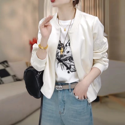 休闲刺绣微光段面棒球服外套女