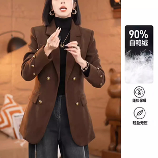 高级感羽绒服西装外套女冬加厚2025新款休闲显瘦欧棉西服90白鸭绒