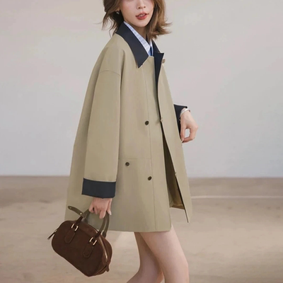 春秋季新款英伦风中长款风衣翻领