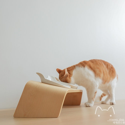MUJI风猫碗架防打翻陶瓷护颈倾斜
