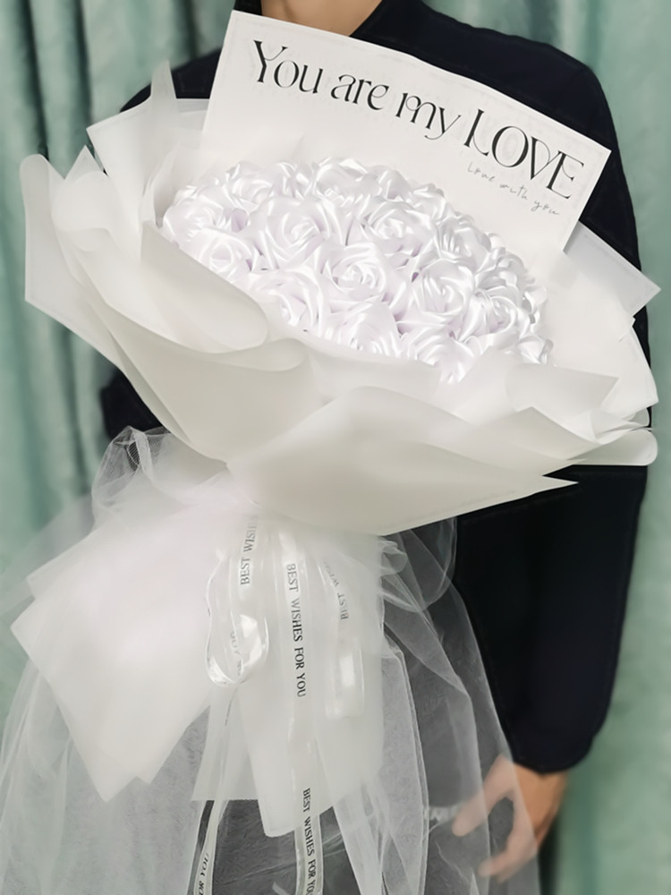 手工玫瑰花束材料33朵丝带diy制作父亲节礼物碎冰蓝玫瑰编织花束