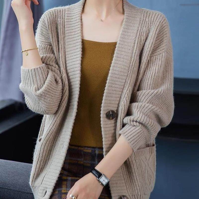 粗毛线针织开衫女宽松外搭2025年新款毛衣加厚外穿打底外套春秋装图片