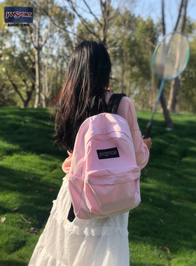 Jansport24新款樱花粉双肩包春日简约学生书包通勤电脑背包ins风
