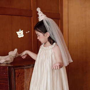 儿童小公主party生日帽头箍甜美女童生日尖尖帽宝宝头纱网纱发箍