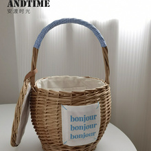 ins风手工编织拍照手提篮子花篮花束礼物篮子花艺装饰道具野餐篮