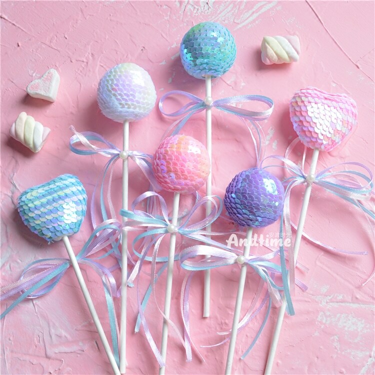 闪闪亮片爱心圆球少女心蝴蝶结插件 派对甜品桌装扮烘焙蛋糕装饰