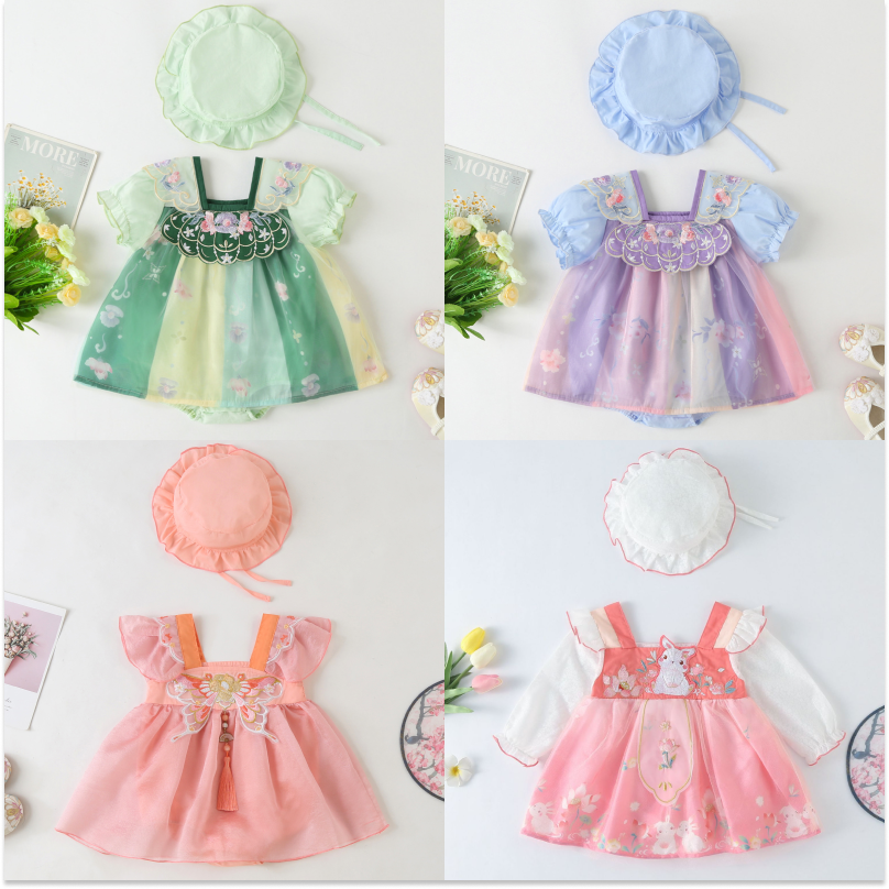 2025女婴汉服甜美可爱爬服国风公主裙宝宝满月服百天周岁新年礼服