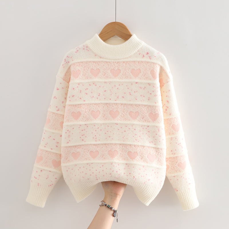 女童毛衣秋冬款2025新款儿童加绒时髦加厚上衣女大童洋气针织童装