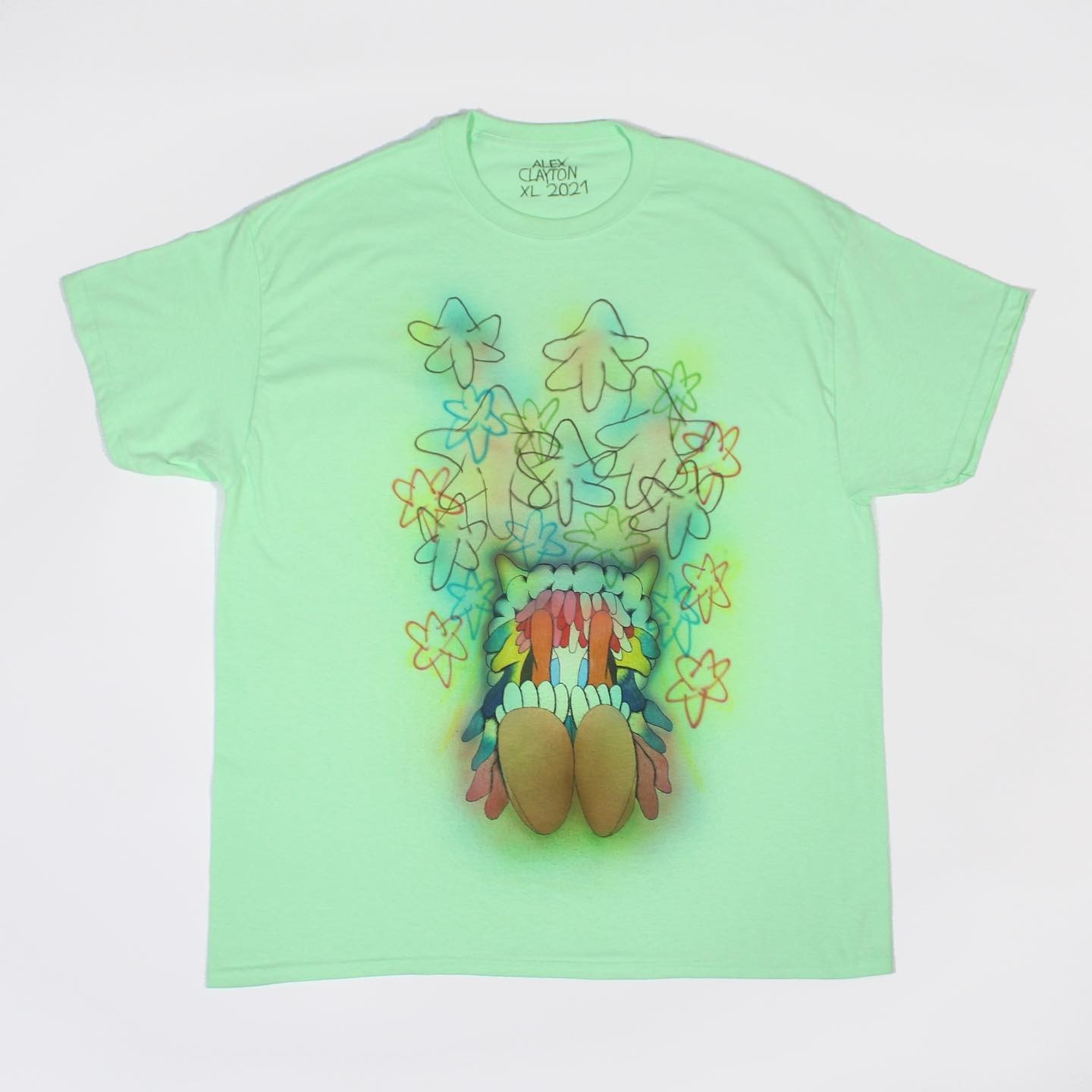 棱镜（Prism）浅柠檬绿美式喷绘千禧涂鸦亚文化多巴胺垂感短袖T恤