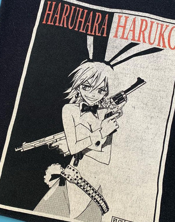 学生好物推荐！春原晴子FLCL高校甜酷辣妹黑色短袖T恤二次元高街