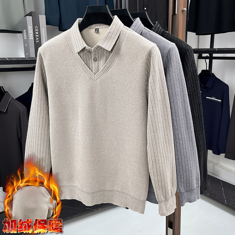 主推跑量外贸细针假两件冬季加厚针织衫/毛衣3326P35，男装针织衫/毛衣，星座1106