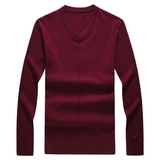 秋季毛衣长袖加大加肥针织抽条V领纯色套头休闲中青年9882P60，男装针织衫/毛衣，星座1106
