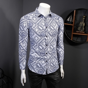 春款翻领衬衫花衬衫常年有货假模图长袖大码衬衫9695P35图片