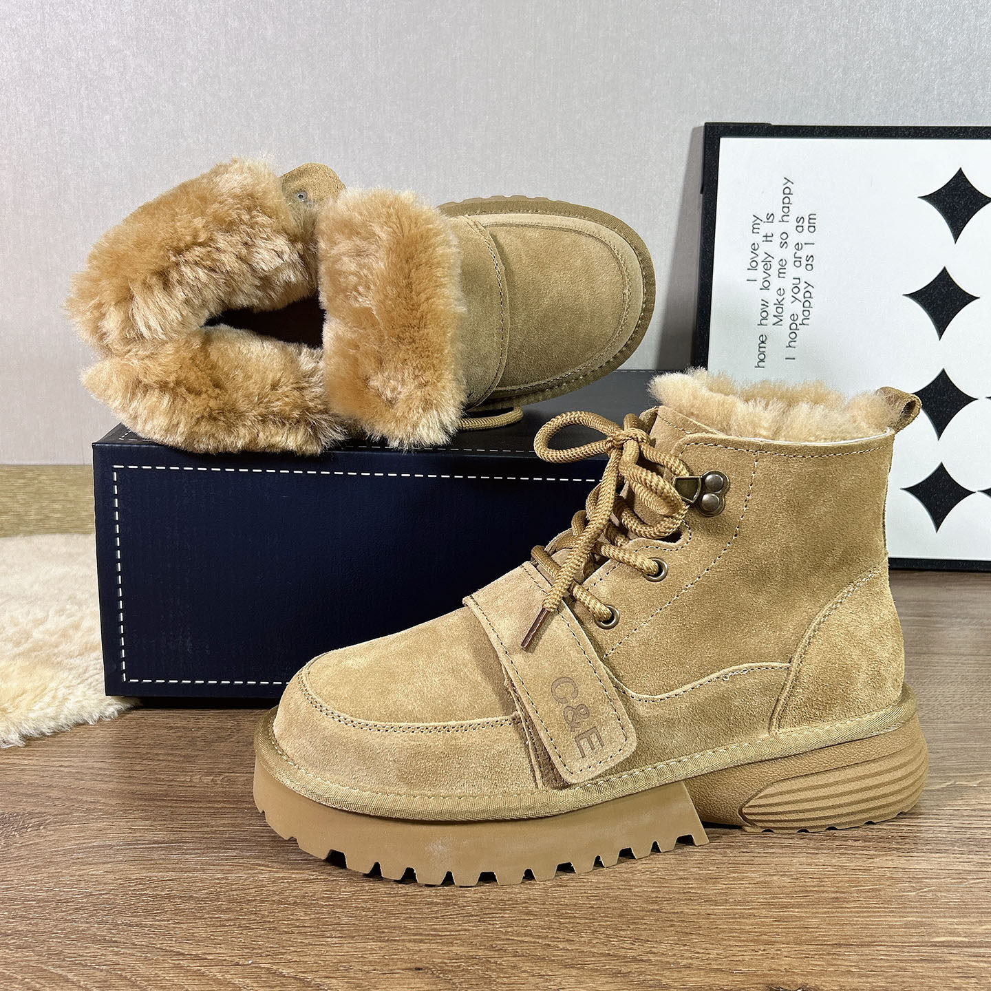 纯羊毛雪地靴女男2025新款冬季情侣厚底加绒加厚系带马丁保暖棉鞋