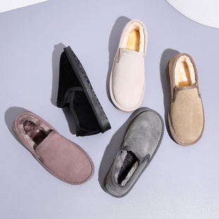 女加绒懒人孕妇面包毛毛瓢鞋 CE冬棉鞋 牛皮低帮雪地靴子短靴豆豆鞋