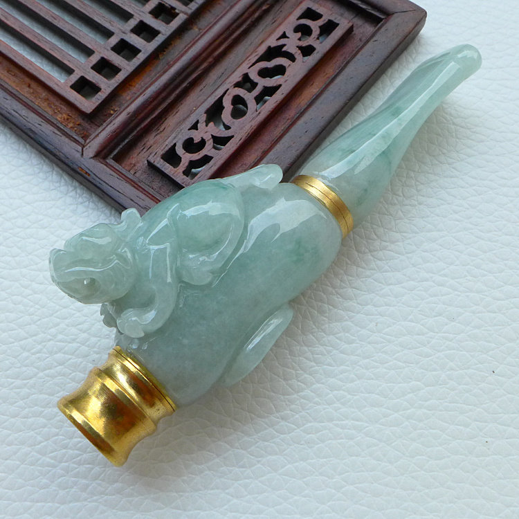 玉烟嘴貔貅原石玉器缅甸玉天然翡翠老坑a货冰糯种烟斗过滤玉烟嘴