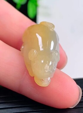 天然A冰黄翡生肖老鼠吊坠男女生肖玉佩鼠玉坠玉石玉鼠牌翡翠老鼠