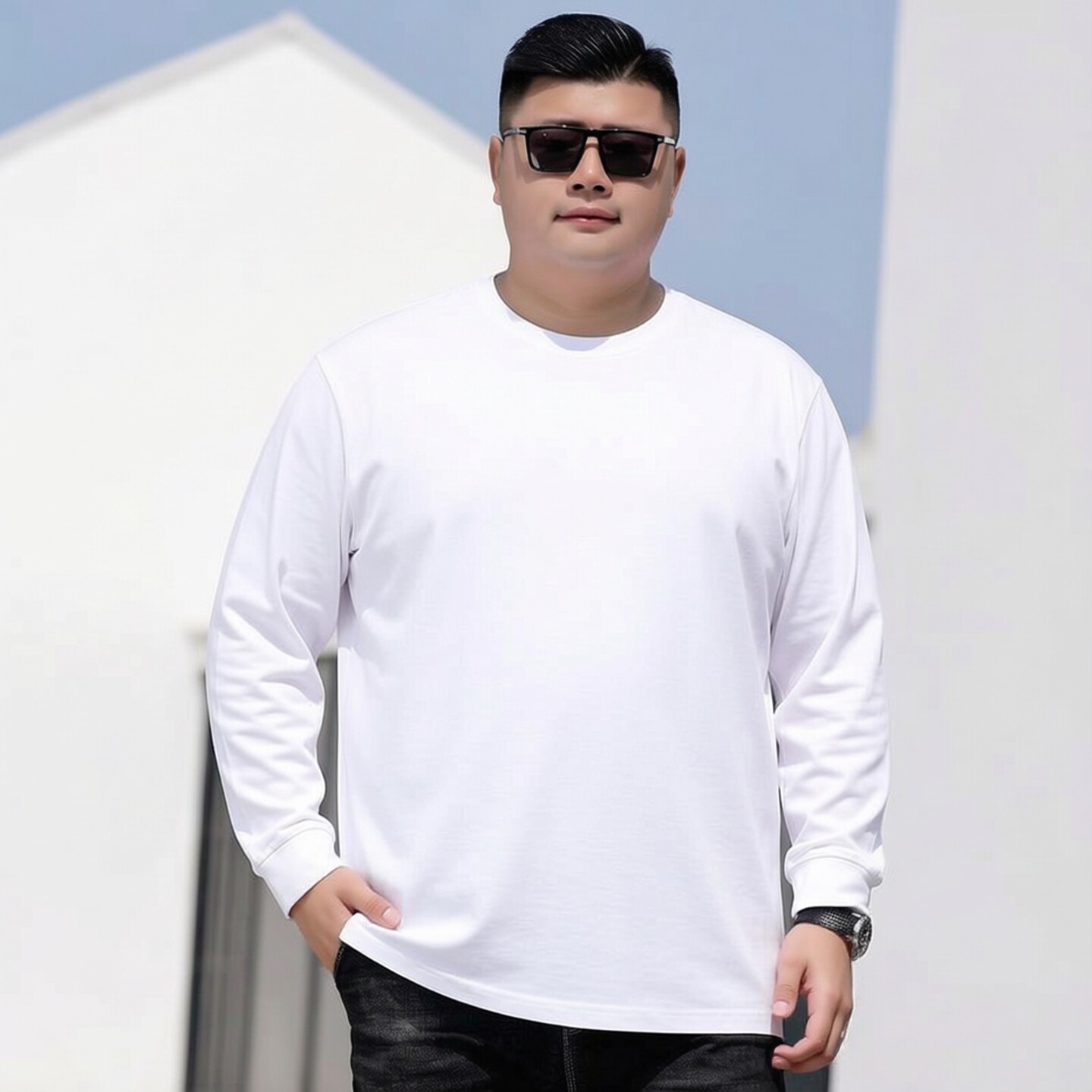 精梳棉男士大码长袖T恤宽松秋衣