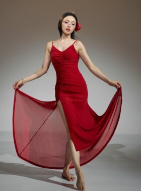 SOSO佳复古爵士海边弹力鱼尾包臀显瘦吊带连衣裙舞蹈玫瑰裙