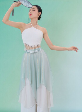 SOSO佳原创百搭古风三色舞蹈腰纱珠光纯色单件