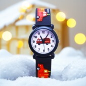 可爱卡通儿童礼物消防车图案手表男女孩小学生幼童防水石英电子表