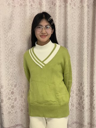 韩版短款绿色针织套头毛衣女秋冬小个子新款上衣潮流时尚外套女