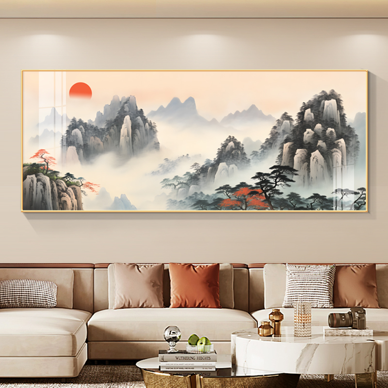 旭日东升背有靠山客厅挂画