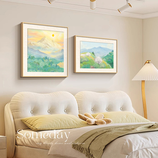 日照金山卧室床头画日式唯美风景装饰画野地美树子主卧背景墙挂画