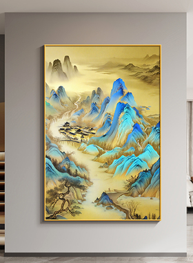 千里江山图玄关装饰画古画山水画走廊过道壁画客厅沙发背景墙挂画