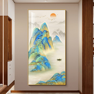 千里江山图玄关装饰画旭日东升国画山水风景画新中式走廊过道挂画